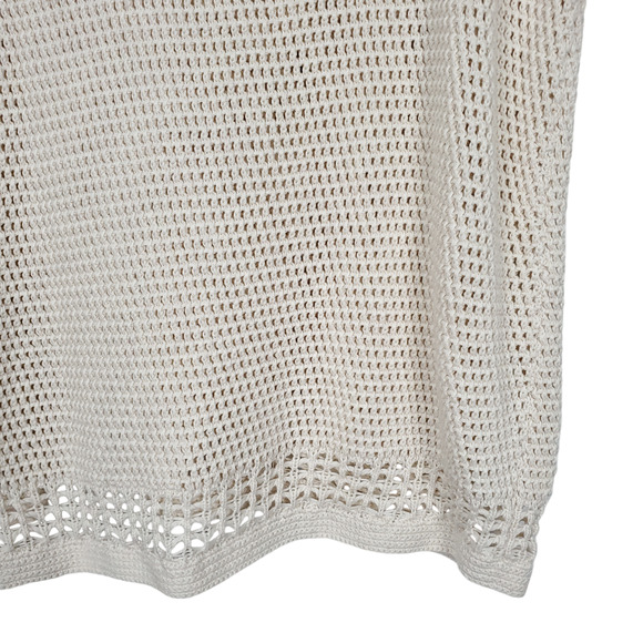 WRAP London Cream V-Neck Open Knit Short Sleeve Sweater Top Basic Cotton US 14 - Picture 9 of 11
